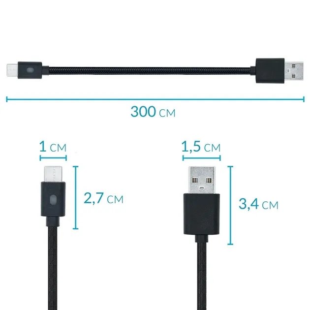 Зарядный кабель DOBE 3м USB / USB Type-C для геймпада DualSense Sony PlayStation PS5 / PS5 Digital Edition / Microsoft Xbox Series S,X / Nintendo Switch с LED подсветкой статуса зарядки