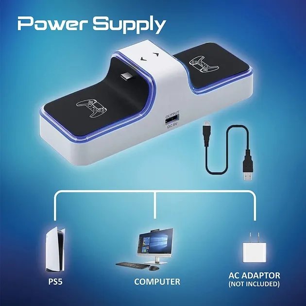Двойная Зарядная Док-станция Honcam c LED Индикацией для PlayStation 5 (PS5) DualSense (HC-A3703)