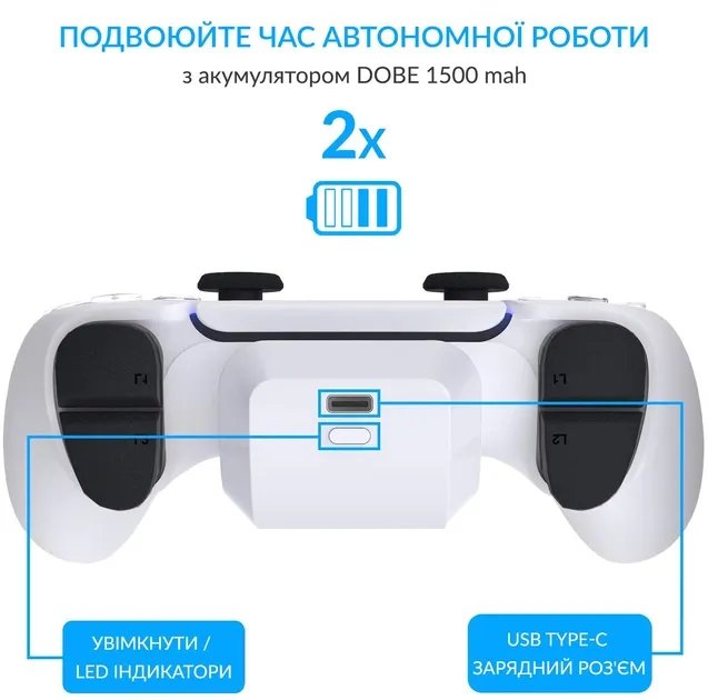Внешний аккумулятор DOBE 1500 mah powerbank для геймпада DualSense Sony PlayStation 5 (PS5 / PS5 Digital Edition) c LED индикаторами статуса зарядки контроллера