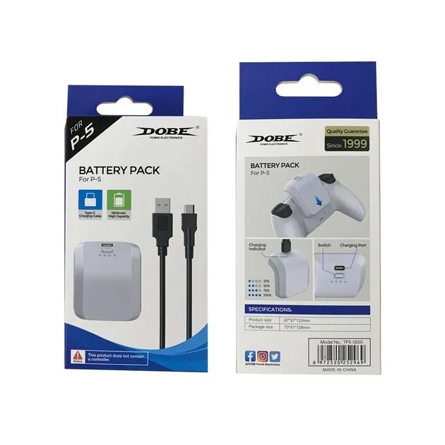 Внешний аккумулятор DOBE 1500 mah powerbank для геймпада DualSense Sony PlayStation 5 (PS5 / PS5 Digital Edition) c LED индикаторами статуса зарядки контроллера