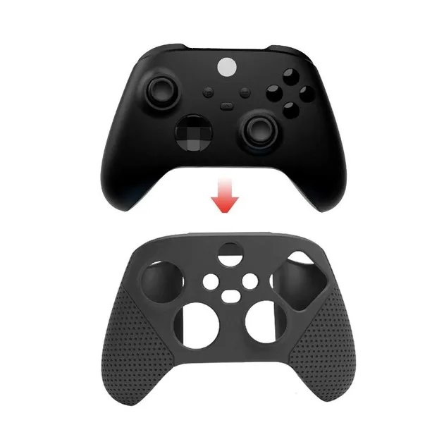 Силиконовый, защитный черный чехол-кейс DOBE для геймпада Microsoft Wireless Controller консоли Xbox Series S | X, две накладки на стики (thumb grips)