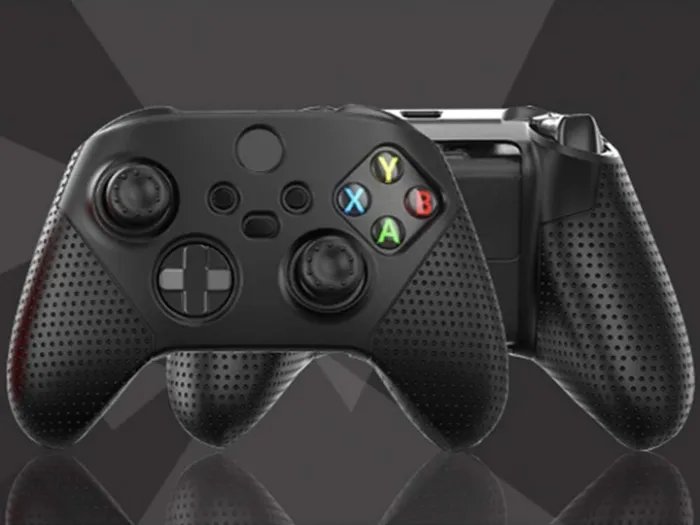 Силиконовый, защитный черный чехол-кейс DOBE для геймпада Microsoft Wireless Controller консоли Xbox Series S | X, две накладки на стики (thumb grips)