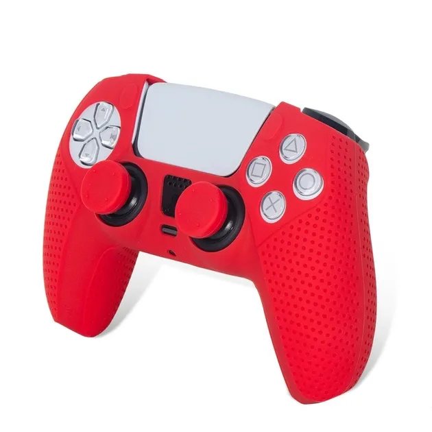 Силиконовый защитный красный чехол и накладки на стики (thumb grips) DOBE для геймпада DualSense консоли Sony PlayStation 5 (PS5 / PS5 Digital Edition)