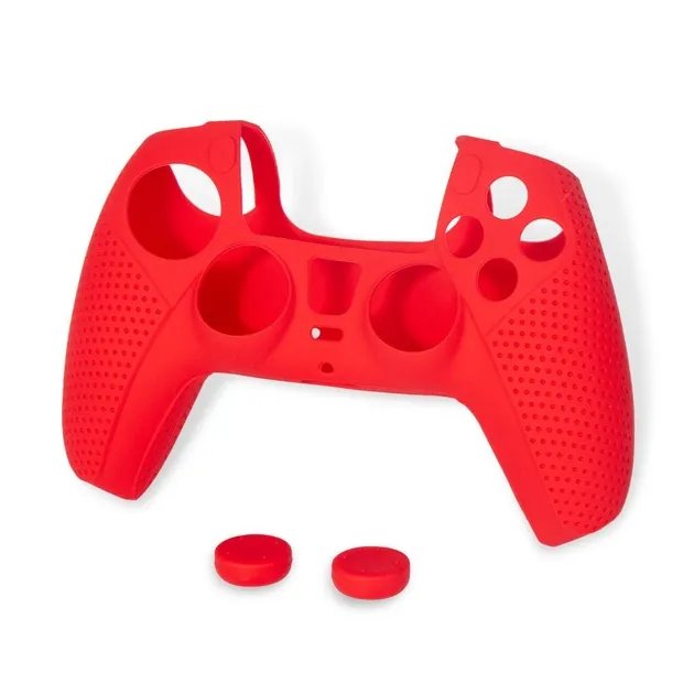 Силиконовый защитный красный чехол и накладки на стики (thumb grips) DOBE для геймпада DualSense консоли Sony PlayStation 5 (PS5 / PS5 Digital Edition)
