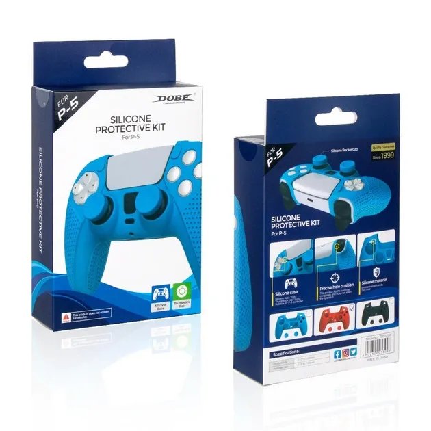 Силиконовый защитный красный чехол и накладки на стики (thumb grips) DOBE для геймпада DualSense консоли Sony PlayStation 5 (PS5 / PS5 Digital Edition)