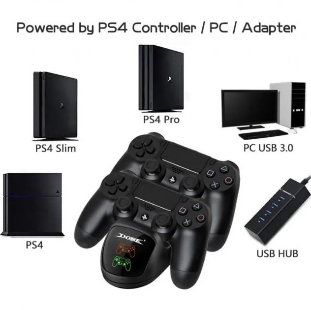 Зарядная двойная док станция DOBE для DualShock 4 PS4 на 2 геймпада с LED подсветкой Черный