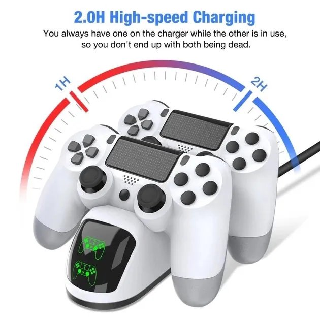 Зарядна док станція Beboncool для DualShock 4 PS4 на 2 геймпади з LED підсвічуванням Білий