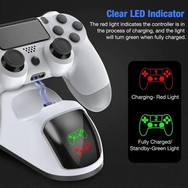 Зарядна док станція Beboncool для DualShock 4 PS4 на 2 геймпади з LED підсвічуванням Білий
