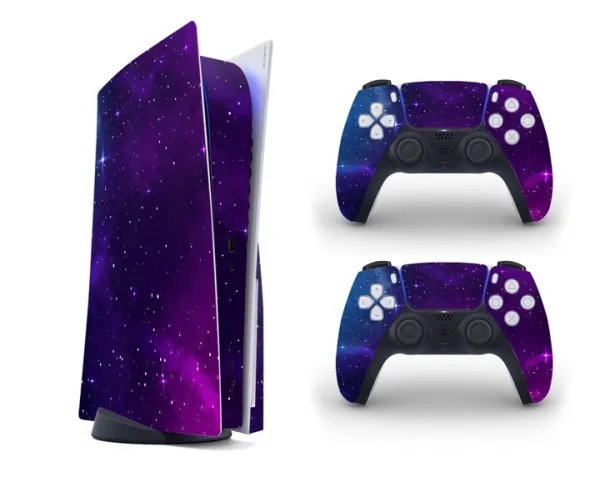 Виниловая наклейка на Sony PlayStation PS5 консоль и контроллер с принтом космос, арт.700349