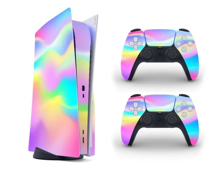 Виниловая наклейка на Sony PlayStation PS5 консоль и контроллер с перламутровым принтом, арт.700348