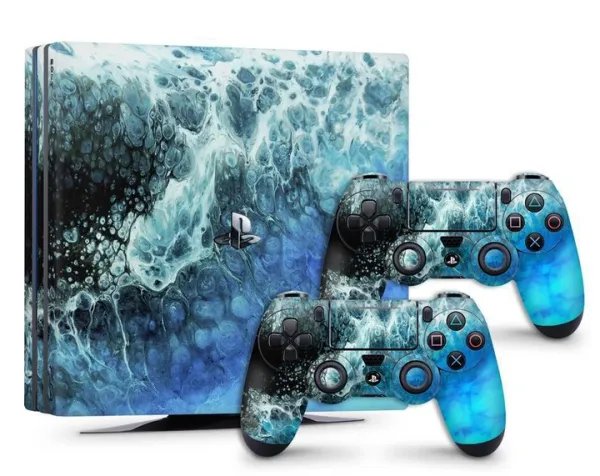 Вінілова наклейка Sony PlayStation PS4 Pro консоль і контролер з принтом морська хвиля, арт.700217