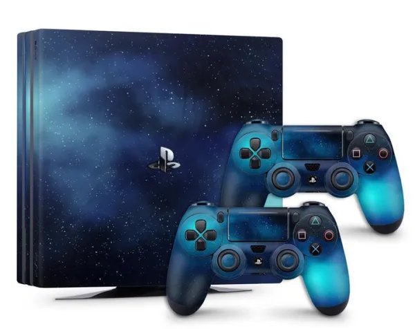 Виниловая наклейка на Sony PlayStation PS4 Pro консоль и контроллер с принтом космос, арт.700206