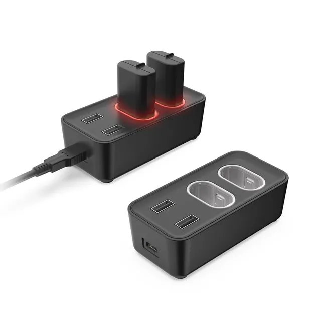 Зарядная dock станция DOBE с двумя аккумуляторными батареями объемом 800 mAh для геймпада Microsoft Wireless Controller консоли Xbox Series X|S, Xbox One X / Xbox One S / Xbox One с LED подсветкой статуса зарядки