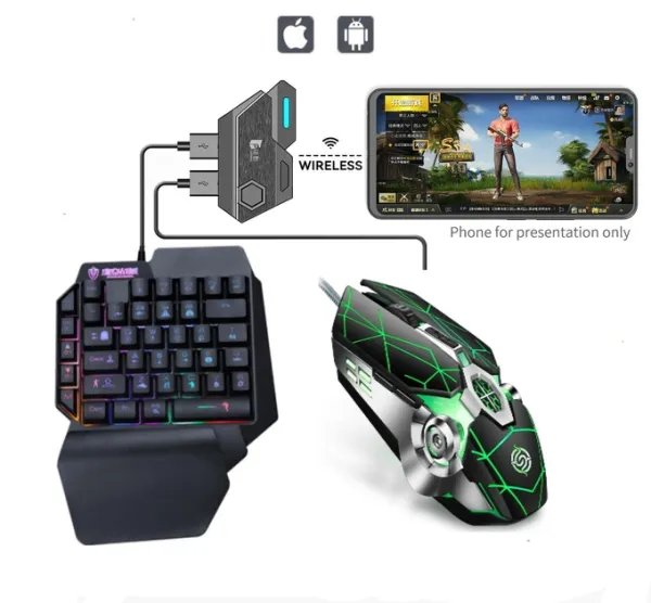 Мобильный игровой Bluetooth 5.0 адаптер с игровой клавиатурой и мышкой Union Sundy PUBG Mobile Mix SE