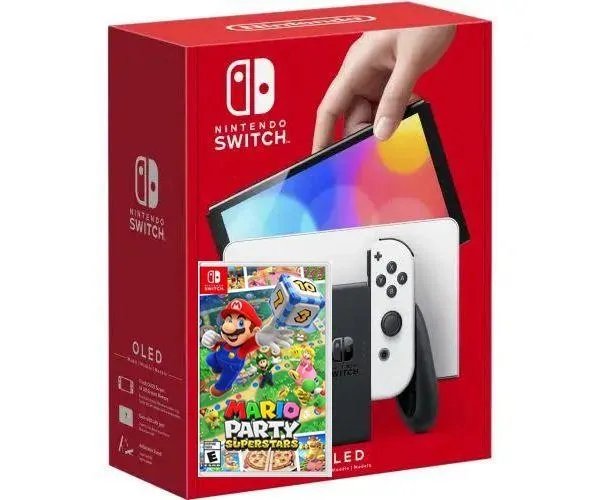 Nintendo Switch (OLED model) White + Игра Mario Party Superstars (русская версия)