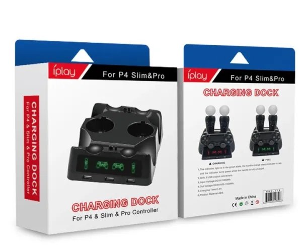 Зарядная док-станция IPLAY 4 в 1 для DualShock 4 и PS Move (PS4) Black