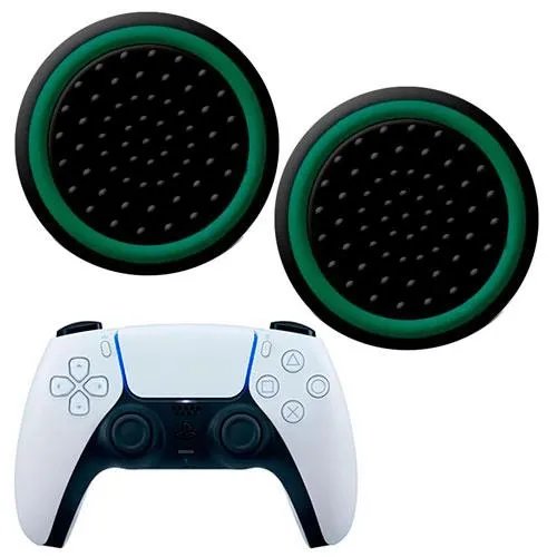 Силиконовые накладки на аналоговые стики Honson для джойстика PS5 Dualsense черные с зеленой окантовкой 2 шт