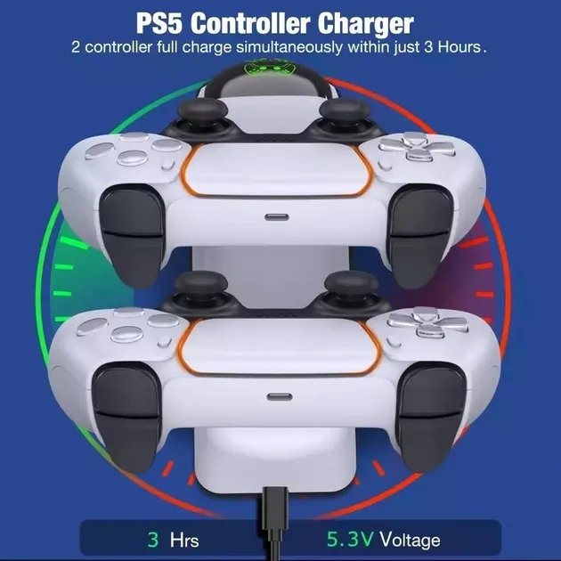 Зарядка для джойстика PlayStation 5 Beboncool Док Станция для PS5 DualSense на 2 геймпада Серый (642243524)
