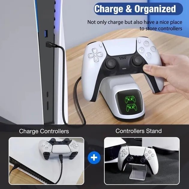 Зарядка для джойстика PlayStation 5 Beboncool Док Станция для PS5 DualSense на 2 геймпада Серый (642243524)