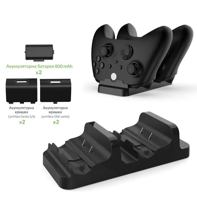 Двойная зарядная dock станция DOBE с двумя аккумуляторными батареями 800 mAh подставка для геймпада Microsoft Wireless Controller Xbox Series X | Xbox Series S, Xbox One X / S / Xbox One c LED индикаторам статуса зарядки джойстика