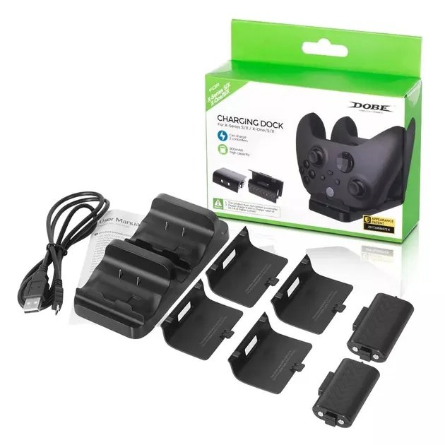Двойная зарядная dock станция DOBE с двумя аккумуляторными батареями 800 mAh подставка для геймпада Microsoft Wireless Controller Xbox Series X | Xbox Series S, Xbox One X / S / Xbox One c LED индикаторам статуса зарядки джойстика