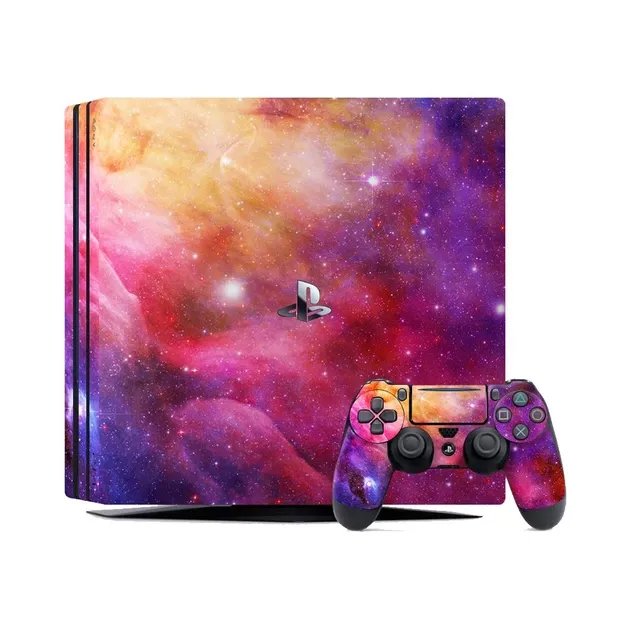 Виниловая наклейка на Playstation 4 Pro консоль и контроллер яркая пурпурная космическая дымка, арт.700465