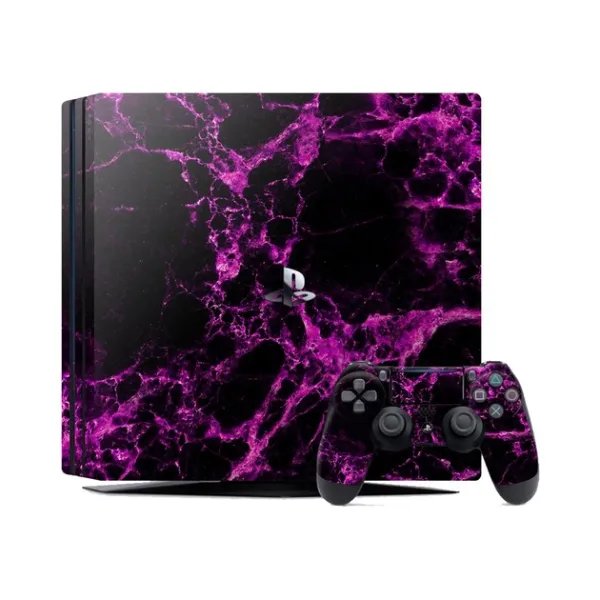 Вінілова наклейка на Playstation 4 Pro консоль та контролер фіолетовий чорний мармур, арт.700453