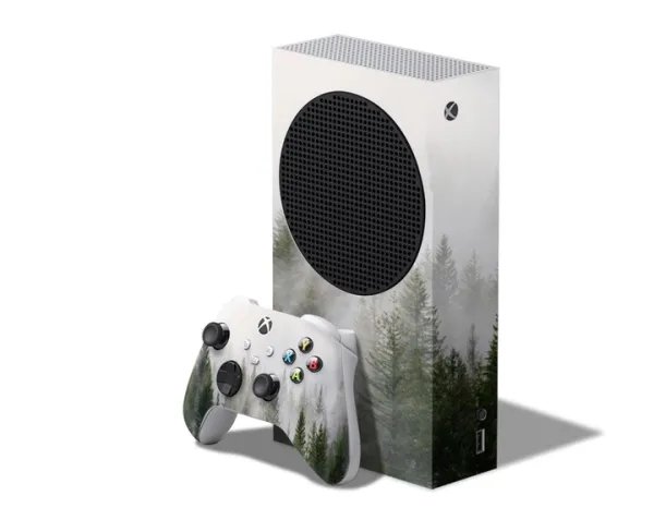 Виниловая наклейка на игровую приставку Microsoft Xbox Series S и контроллер с принтом лес, арт.7010056