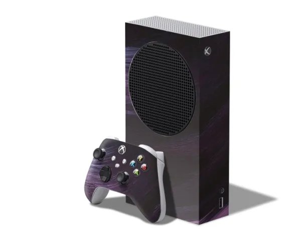 Виниловая наклейка на игровую приставку Microsoft Xbox Series S и контроллер с принтом фиолетовые разводы, арт.7010091