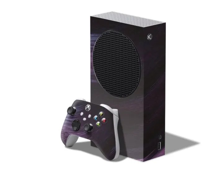 Виниловая наклейка на игровую приставку Microsoft Xbox Series S и контроллер с принтом фиолетовые разводы, арт.7010091