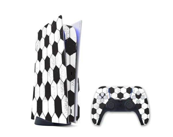 Виниловая наклейка на Playstation 5 консоль и контроллер с принтом футбольный мяч, арт.700512