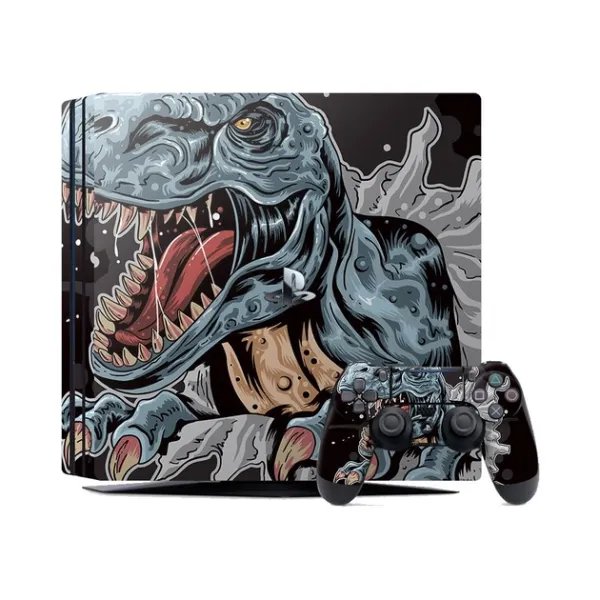 Виниловая наклейка на Playstation 4 Pro консоль и контроллер тиранозавр рекс, арт.700426