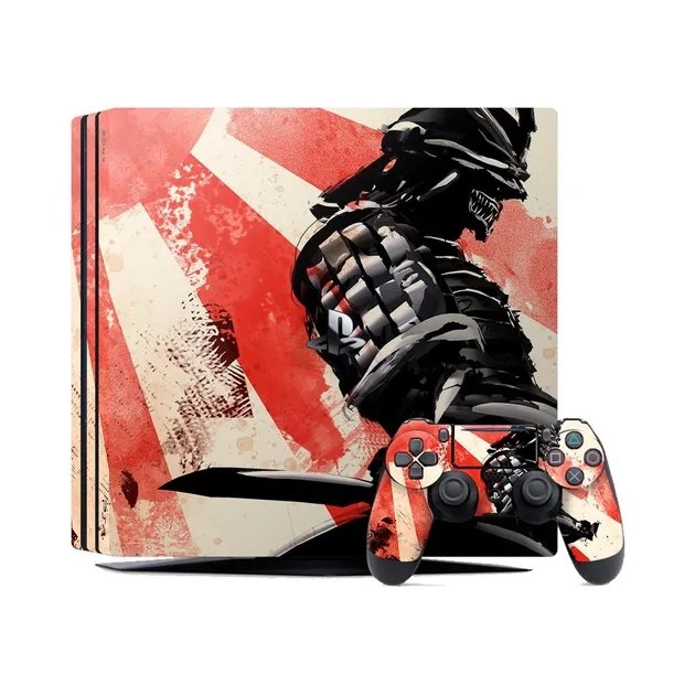 Виниловая наклейка на Playstation 4 Slim консоль и контроллер японский воин самурай, арт.700443