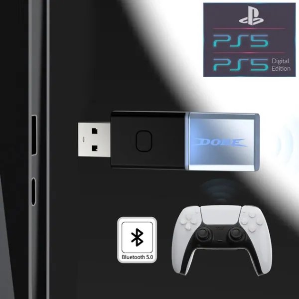 USB Bluetooth 5.0 адаптер-ресивер DOBE для геймпада DualSense консоли Sony PlayStation 5 (PS5 / PS5 Digital Edition), DualShock PS4 PRO / Slim / Fat, Microsoft Wireless Controller Xbox One / S / X, Nintendo Switch Pro