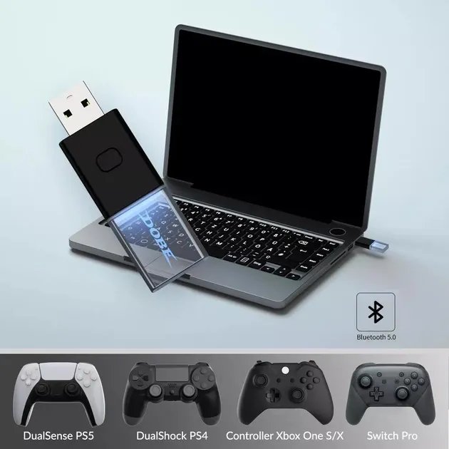 USB Bluetooth 5.0 адаптер-ресивер DOBE для геймпада DualSense консоли Sony PlayStation 5 (PS5 / PS5 Digital Edition), DualShock PS4 PRO / Slim / Fat, Microsoft Wireless Controller Xbox One / S / X, Nintendo Switch Pro