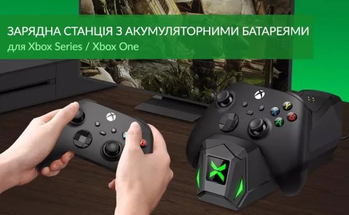 Двойная зарядная dock станция BEBONCOOL с двумя аккумуляторными батареями 2550 mAh подставка для геймпада Microsoft Wireless Controller Xbox Series X | Xbox Series S, Xbox One / X / S / Elite c LED индикаторам статуса зарядки джойстика