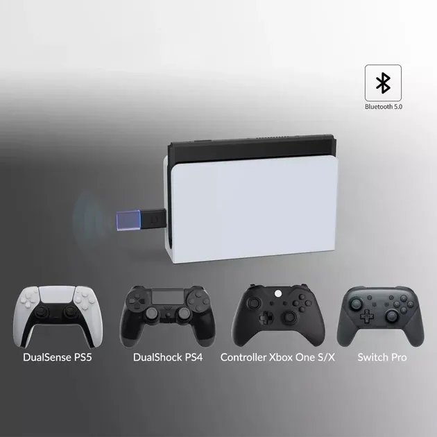 USB Bluetooth 5.0 адаптер-ресивер DOBE для геймпада DualSense консоли Sony PlayStation 5 (PS5 / PS5 Digital Edition), DualShock PS4 PRO / Slim / Fat, Microsoft Wireless Controller Xbox One / S / X, Nintendo Switch Pro