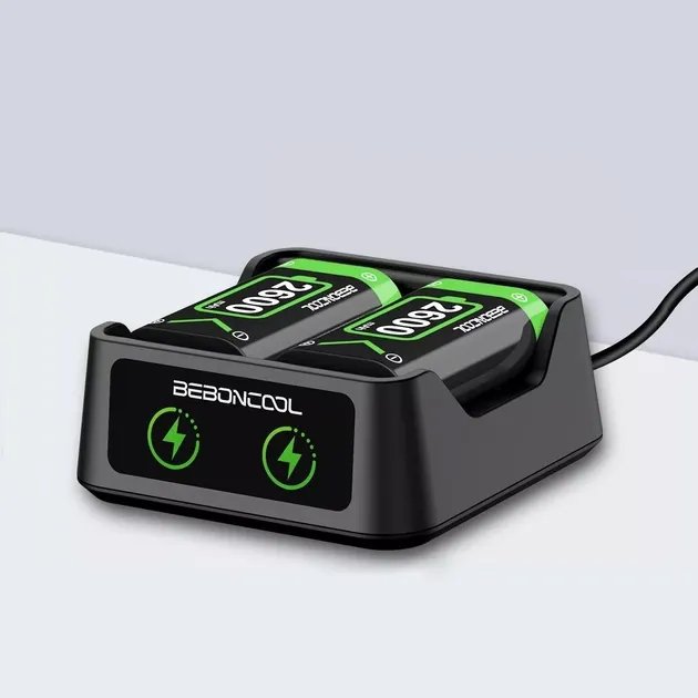 Зарядная dock станция BEBONCOOL с двумя аккумуляторными батареями емкостью 2600 mAh для геймпада Microsoft Wireless Controller консоли Xbox Series X|S, Xbox One X / Xbox One S / Xbox One с LED подсветкой статуса зарядки