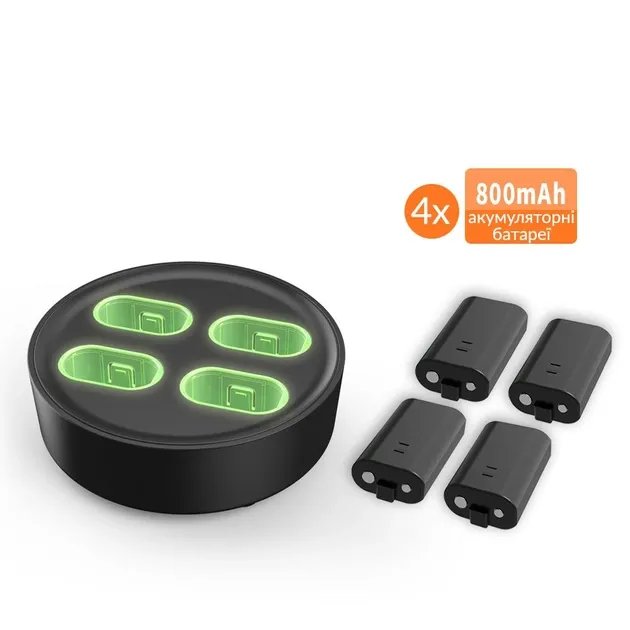 Зарядная dock станция DOBE с четырмя аккумуляторными батареями емкостью 800 mAh для геймпада Microsoft Wireless Controller консоли Xbox Series X / Xbox Series S, Xbox One X / S / Xbox One с LED подсветкой статуса зарядки
