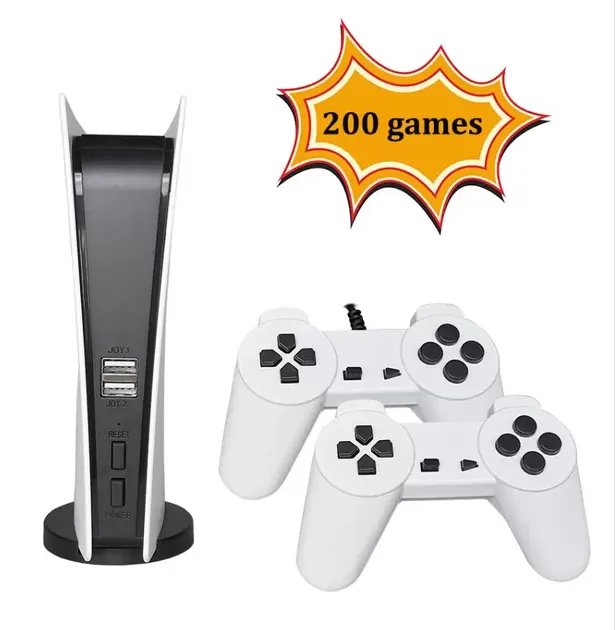 Игровая консоль с двумя геймпадами Tower GameConsole5 Детская ретро приставка для телевизора, 200 игр 8бит Денди Черно-белый