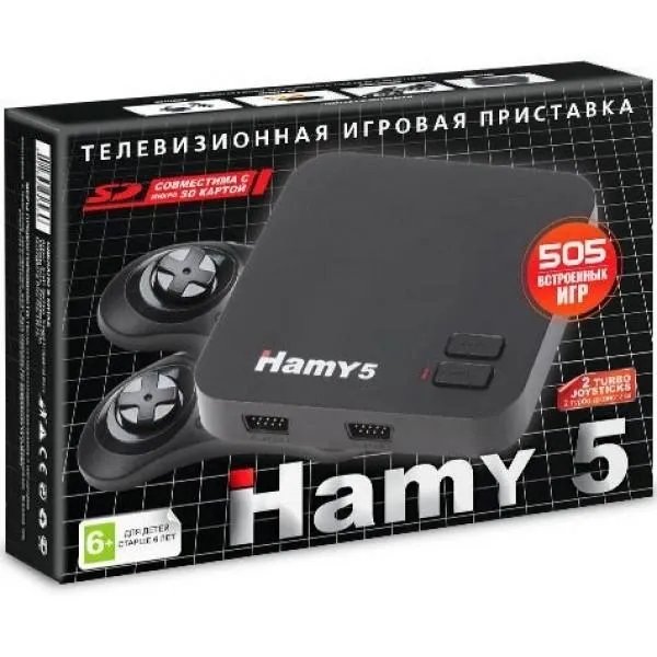 Игровая приставка Hamy 5 505 встроенных игр Sega + Dendy поддержка карт SD, Черная