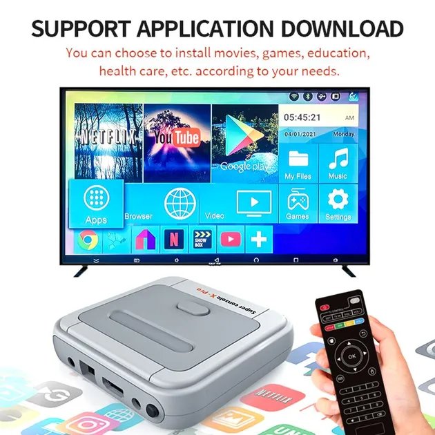 Игровая приставка телевизионная консоль XPro S905FX-PRO WiFi 4K HD с двумя проводными геймпадами Android ТВ онлайн, с эмуляцией 80+ платформ PSP, PS1