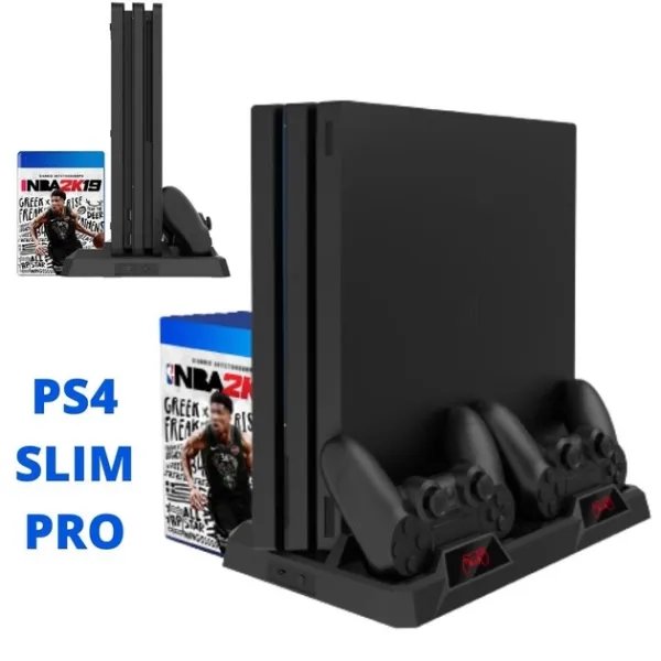 Зарядная док-станция XPRO PSCharger Dobe для PS Playstation 4 / PS4 SLIM / PRO с 2мя вентиляторами и зарядкой для 2-х геймпадов и подставкой на 16 дисков (102716472_2)