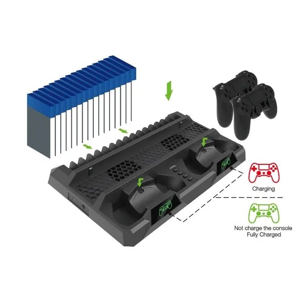 Зарядная док-станция XPRO PSCharger Dobe для PS Playstation 4 / PS4 SLIM / PRO с 2мя вентиляторами и зарядкой для 2-х геймпадов и подставкой на 16 дисков (102716472_2)