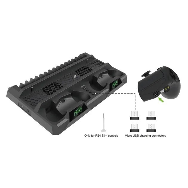 Зарядная док-станция XPRO PSCharger Dobe для PS Playstation 4 / PS4 SLIM / PRO с 2мя вентиляторами и зарядкой для 2-х геймпадов и подставкой на 16 дисков (102716472_2)