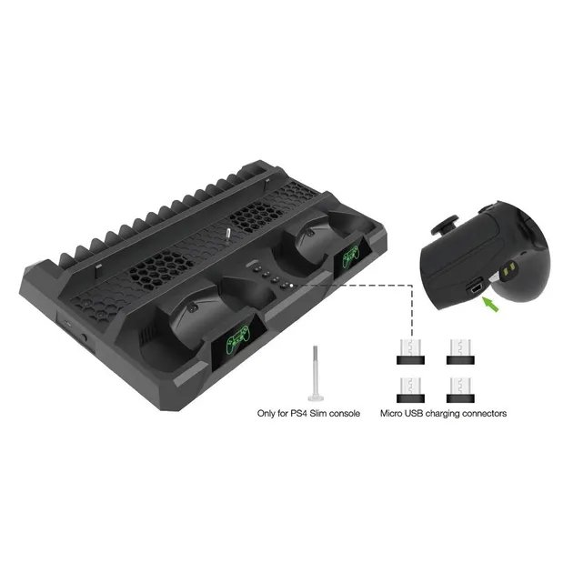 Зарядная док-станция XPRO PSCharger Dobe для PS Playstation 4 / PS4 SLIM / PRO с 2мя вентиляторами и зарядкой для 2-х геймпадов и подставкой на 16 дисков (102716472_2)