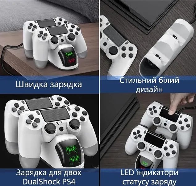 Двойная зарядная dock станция BEBONCOOL подставка для двух контроллеров Dualshock 4 Playstation PS4 PRO / PS4 Slim / PS4 Fat c LED индикаторами статуса зарядки геймпада