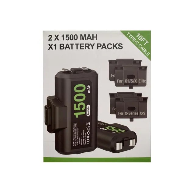Аккумуляторная батарея 1500 mAh (2 шт.) и зарядный кабель BEBONCOOL 3м USB-A / USB Type-C для геймпада Microsoft Wireless Controller консоли Xbox Series X / S, Xbox One X/S/Elite с LED подсветкой статуса зарядки