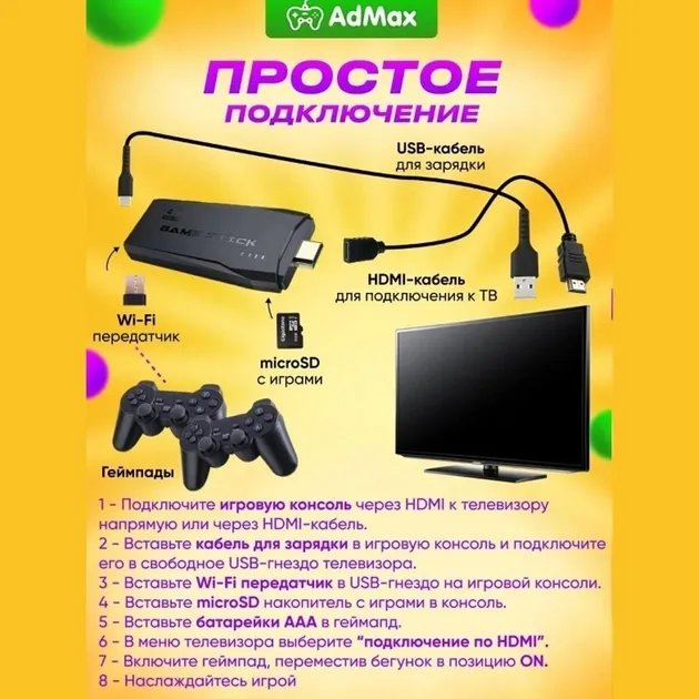 Игровая приставка GameStick 4k 10000 игр. Беспроводная Ретро