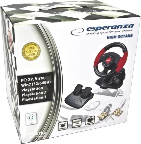 Проводной руль Esperanza USB PC/PS3/PS2 Black/Red (EG103)